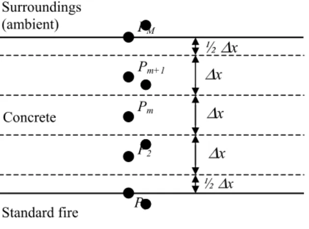 Figure 1: Discretization of a concrete slab for the heat transfer analysis 