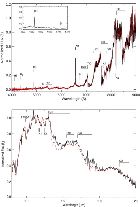 Fig. 2.— The optical spectrum of the secondary 2MASSJ0003-2822 using MagE (top plot) and IR spectrum using SpeX (bottom plot)