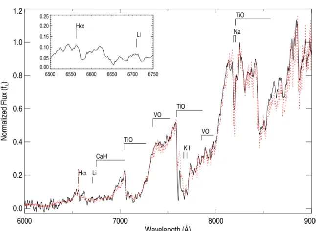 Fig. 4.— The optical spectrum of the secondary 2MASS J1320+0957 using published CTIO 4m data taken 2003 April 20 (Cruz et al