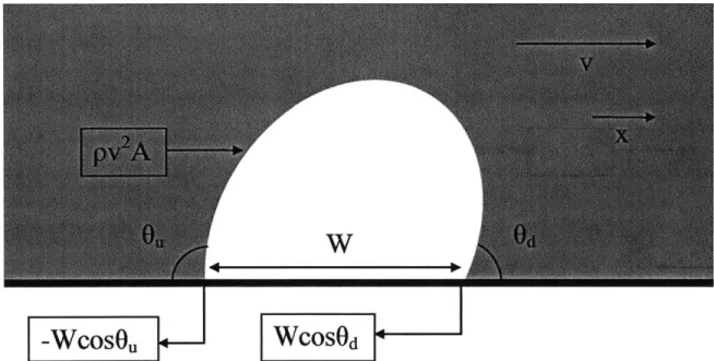 Figure  2.3.  The  flow-direction  force  balance  on  a  bubble  in  a  left-to-right  flow