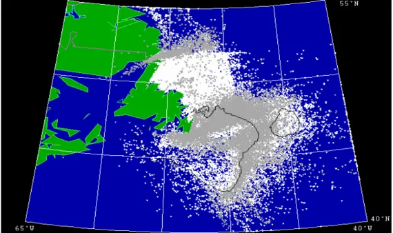 Figure 13: A Closer look at the Iceberg Distribution of the 1930’s (Grey) and the 1990’s (White) 