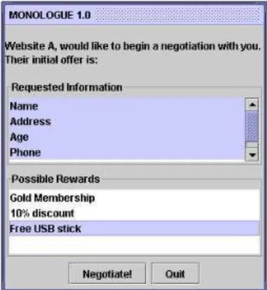 Fig. 3. The MONOLOGUE screen displaying the details of an information request initiated by a website.