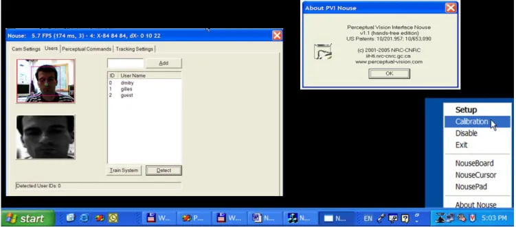 Figure 5: The snapshot to the Perceptual Vision Interface Nouse running within Windows OS.