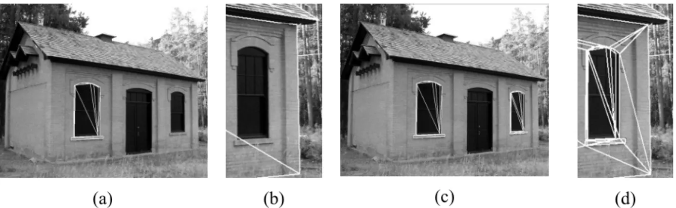 Figure 7: (a) Left window modelled and copied to file; (b) right window before paste; (c)  model pasted on right window (d) Integration of the pasted window model with basic model