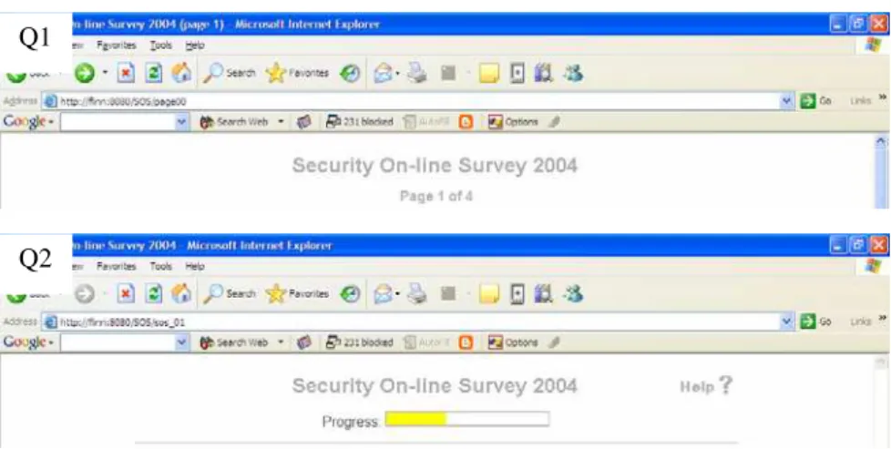 Figure 3: Progress indicators from both versions of the online-questionnaire, labelled  accordingly