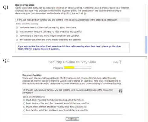 Figure 4: A skip question from both versions of the online-questionnaire, labelled  accordingly