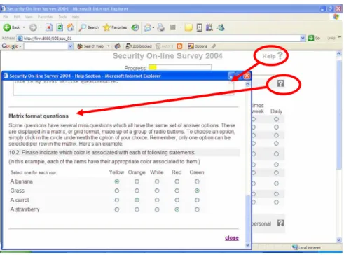 Figure 5: Help facility in Q2 – clicking on the help links in a page brings up context- context-sensitive help to assist respondents in the mechanics of responding