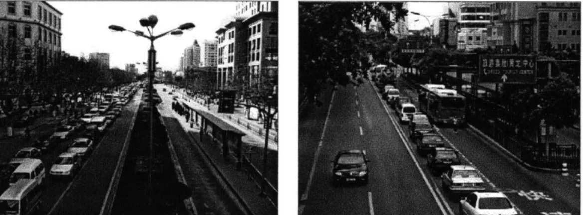 Figure  1.1-13:  serious  traffic congestions  on the  car lanes with almost empty  BRT lanes