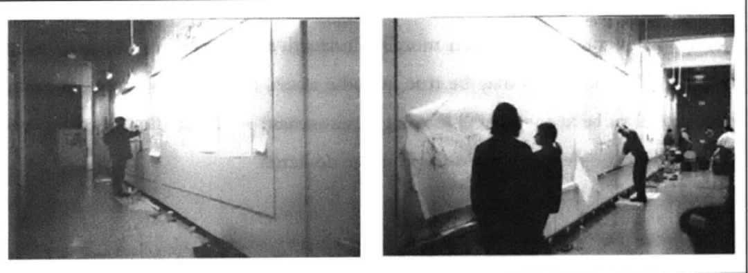 Figure  9:  A  wallcrit  in  the  corridor  with  a  pinup  session  in  progress  in  the background.