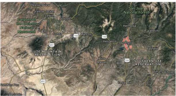 Figure 3: Durango in the SW corner of Colorado (Source: Google Maps) 