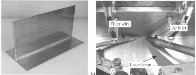 Figure 1: a) sample after welding, b) experimental set-up.