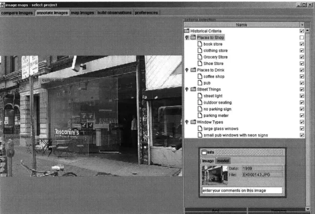 Figure 2.2.  Image Maps annotating  interface. Students  develop ontologies to  characterize  interesting features of images using  the tree structure  on  the right
