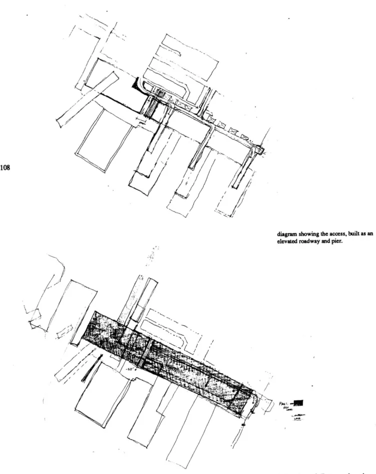 diagram  showing the access,  built as an elevated  roadway  and pier.