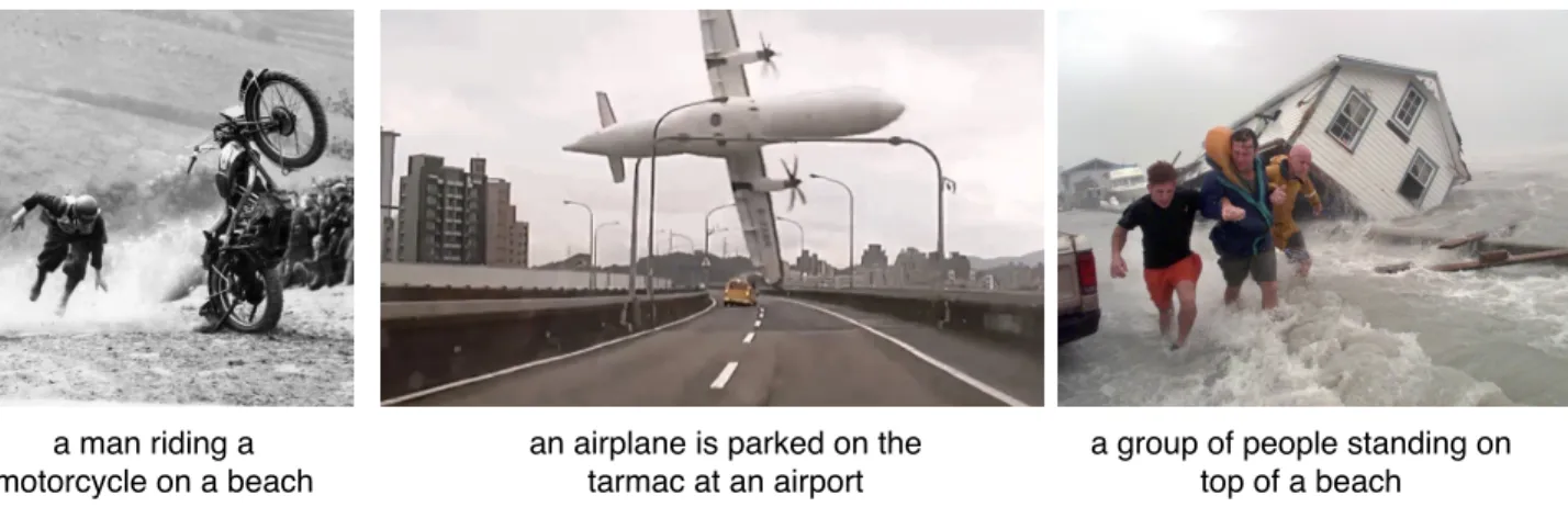 Figure 6: Describing scenes without causality: Image captions generated by a deep neural network (Karpathy &amp; Fei-Fei, 2015) using code from github.com/karpathy/neuraltalk2