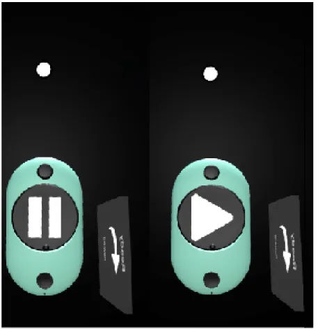 Figure 3-2: The Play and Pause tool can take one of two modes: play or pause. By default, the controller is in pause mode and looks like the right controller