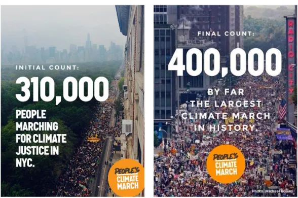 Figure 1. Images from the People's Climate March social media accounts showing turnout  rates (350.org 2014) 