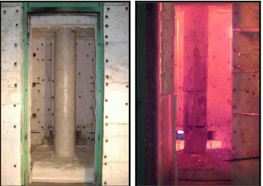 Figure 1. Typical circular FRP-wrapped and insulated column before and after fire testing (Fyfe’s  Tyfo system)