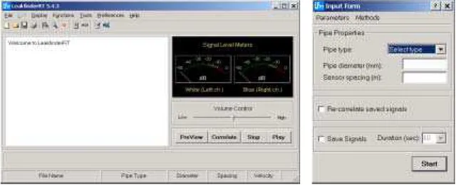 Figure 2  Main interface and input windows of LeakfinderRT 