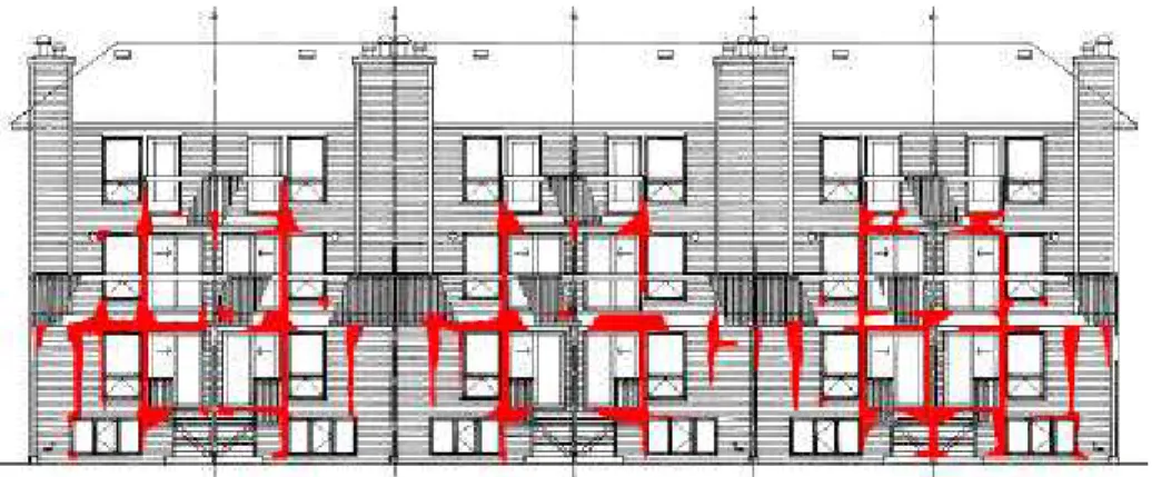 Figure 3 Représentation graphique de la distribution en façade des dommages sur le panneau de revêtement intermédiaire extérieur (projet A)