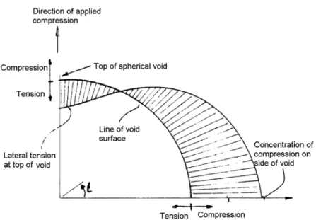 Figure 7 : Tensile stresses around a void in external compression field 