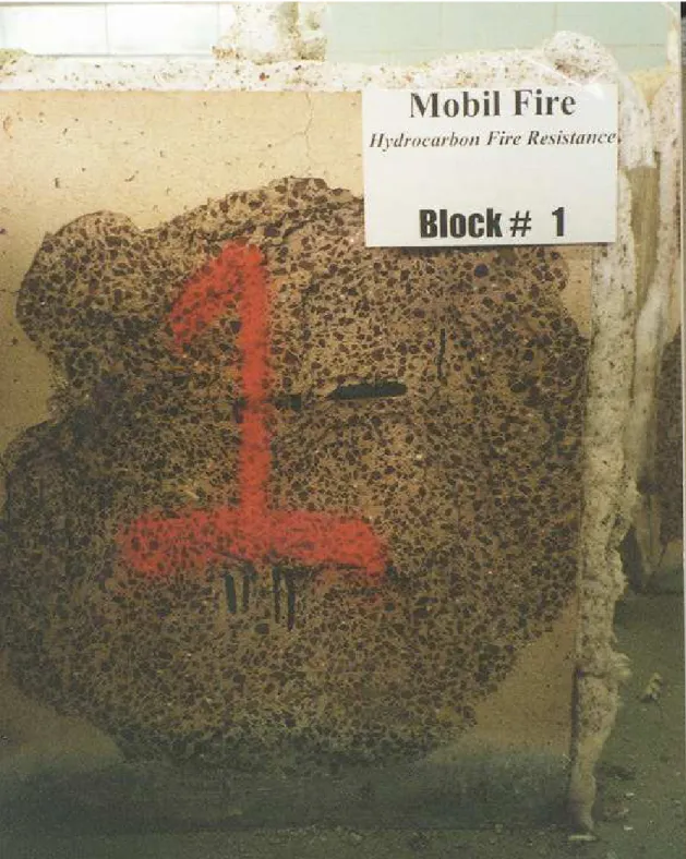 Fig. 3 – View of the Block No. 1 (W/C = 0.33, low-absorption coarse aggregate, 1.5 kg/m 3                    of 20-mm fibres) after the hydrocarbon-fire resistance test
