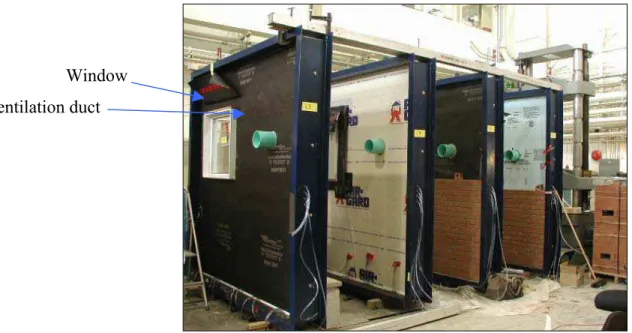 Figure 1. Full-scale 2400-mm by 2400-mm test specimens shown at different stages  of fabrication
