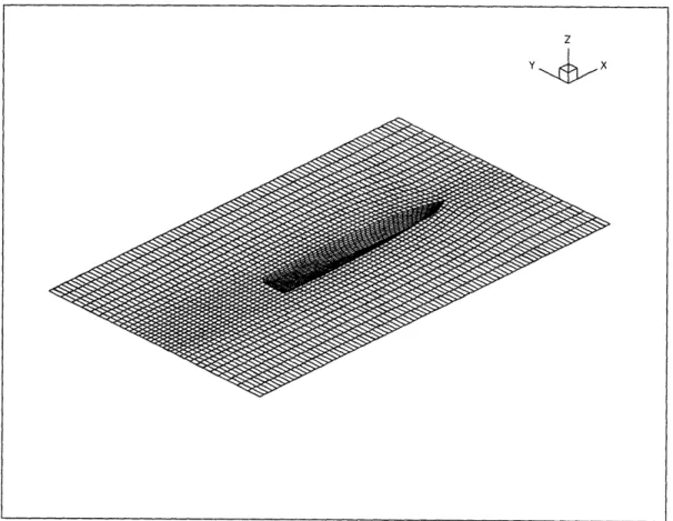 Figure  5-1  illustrates  the  hull  and  free  surface  discretization  around  the  TGC-770 and  in  Figure  5-2  a  convergent  computation  is  shown  of the  steady  wave  pattern  of the TGC-770  advancing  at 40 knots.
