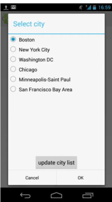 Figure 3-10: City picker option screen.