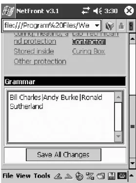 Figure 5. Grammar Menu (interaction with stylus or keyboard) 