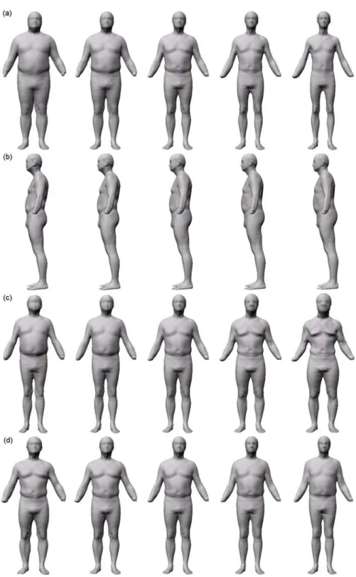 Figure 6: Shape variation induced by some of the main components after height normalization (com- (com-ponents are sorted in decreasing order of their variances)