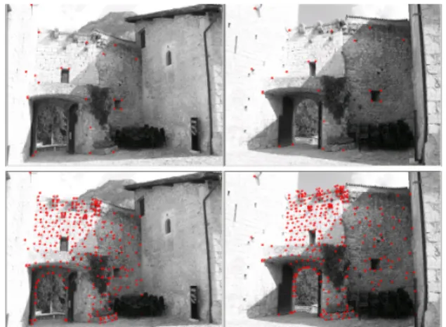 Figure 5: Top pair with manually picked seed points, bottom  pair with automatically matched points on a castle entrance