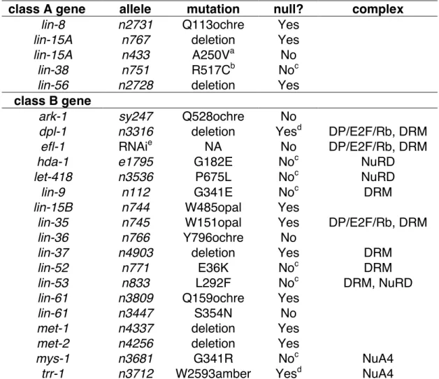 Table 1: synMuv alleles used in this study. 