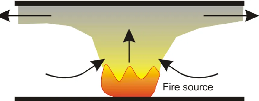 Figure 1  Smoke progress in case of a fire in a tunnel (natural ventilation) 
