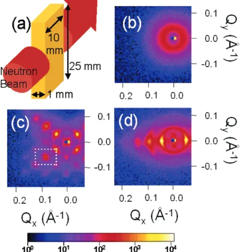 Figure 2. (a) Scattering geometry of the incident neutron beam relative to the quartz cuvette