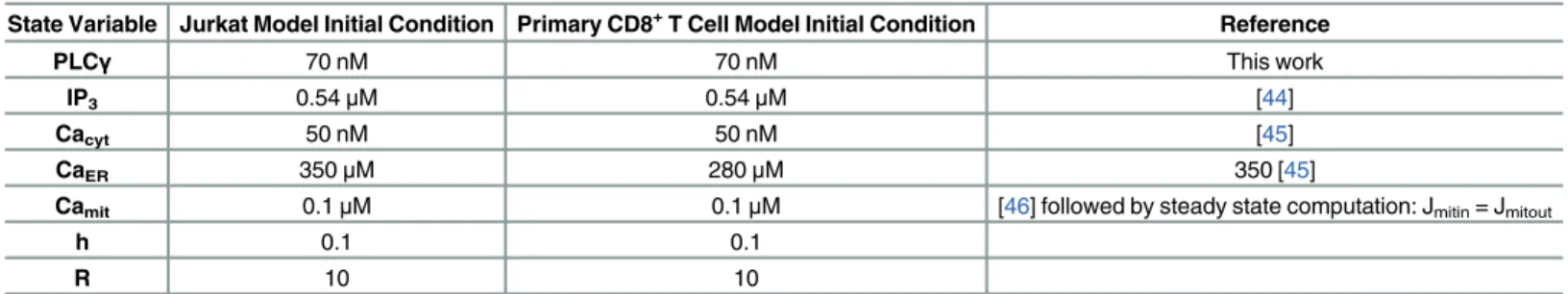 Table 1. Initial conditions for Jurkat Model and Primary CD8 + T Cell Models.