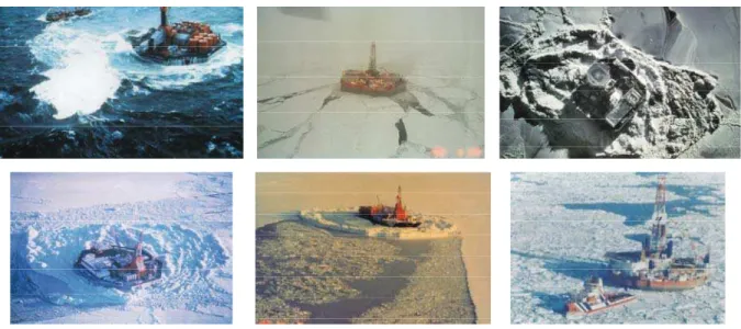 Figure 2: Photographs showing Beaufort Sea structures operating in various conditions
