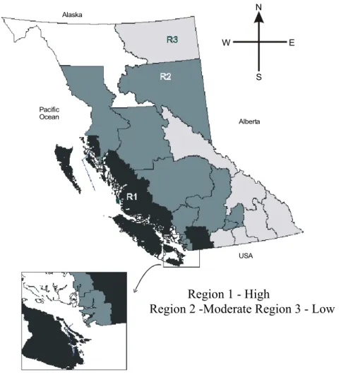 Figure 5. Wind pressure zone for the province of British Columbia. 