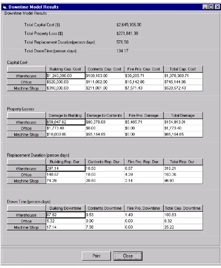 Figure 3  DNTM sample results screenshot for an estimated damage – Case 1 