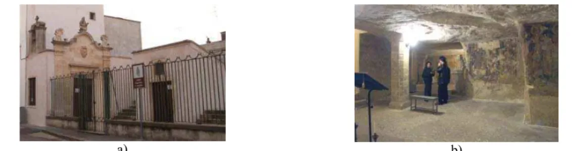 Figure 1. Byzantine Crypt, a) the two outside entrances, b) view of the interior located underground