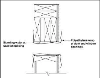 Figure 6.  V ertical section showing the polyethylene wrap at  window and door heads, acting as a trough for water accumulation (before remediation).