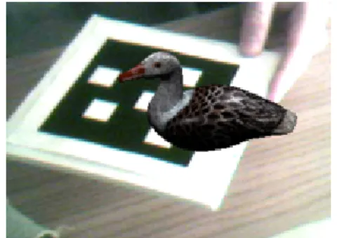 Figure 1 – Augmentation on planar pattern In order for proper tracking to occur it is necessary to compute a planar homography [19] between the detected targets in the video sequence and the stored pattern of these planar targets