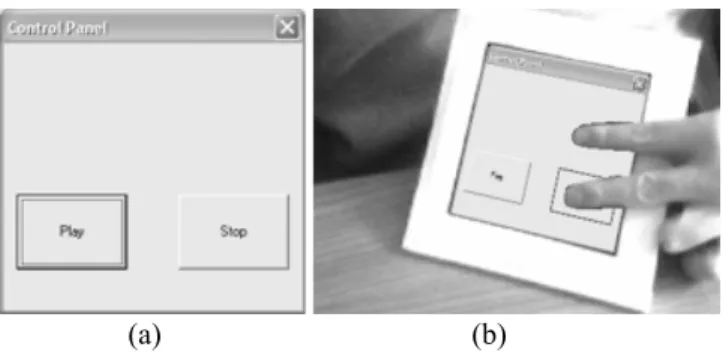 Figure 9 – (a) Control panel dialog (b) Virtual representation augmented on the target