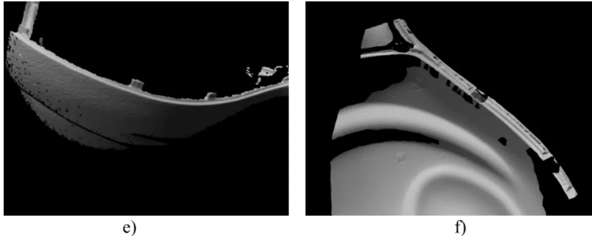 Fig 7 – Test di risoluzione su un’estremità a punta: a) usando un modello A di 3D laser scanner; 