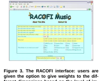 Figure 3. The RACOFI interface: users are given the option to give weights to the  dif-ferent dimensions based on the level of  im-portance