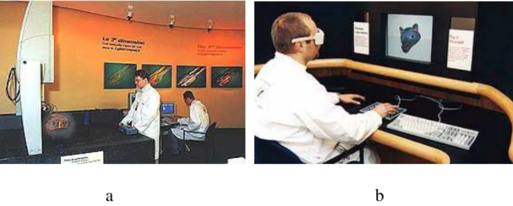 Figure 9:  The digitizing system (a) at the Canadian Museum of Civilization scanning an  object from the Museum’s collection during the exhibition The 3rd Dimension: A New  Way of Seeing in Cyberspace