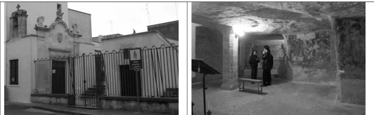 Figure 1. Byzantine Crypt, a) two outside entrances, b) interior located underground. 