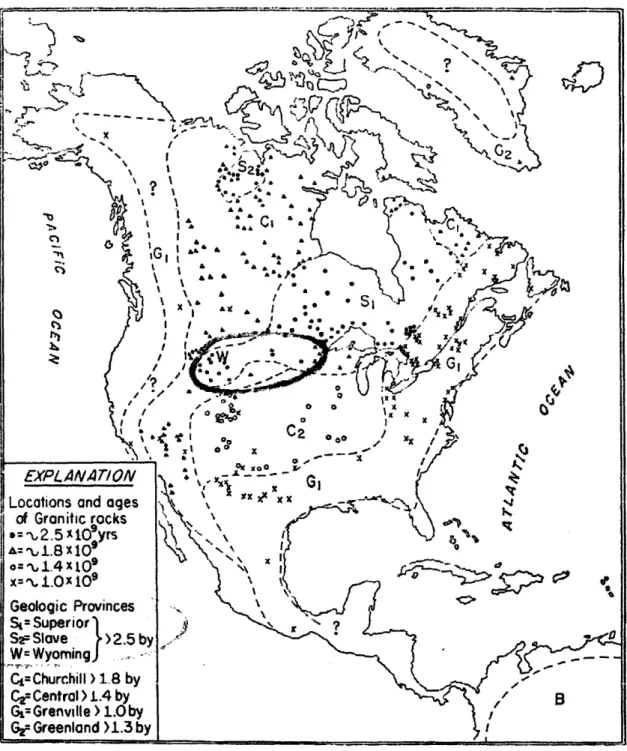 Figure 1-3  Sites of Measured  Granite-Forming  Events  Over a Billion Years  Old 4EXPLANAT/ON