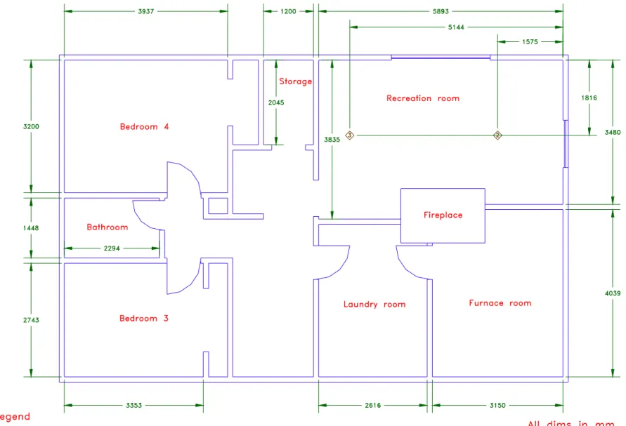 Figure 2.  (b) Basement floor plan of the experimental house.