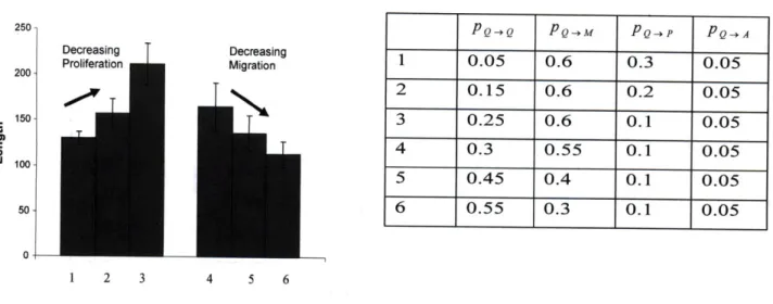 Figure  9:  Average  protrusion  length  of  capillaries  into  matrix  as  a  function  of  transition probability  trends