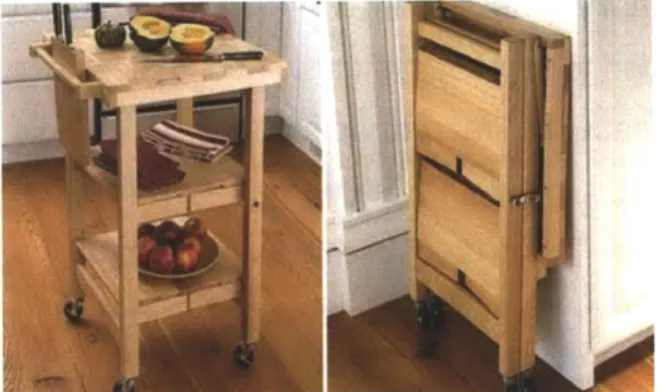 Figure 10  Folding Kitchen Island  unit standing  or stored  away  in  narrow spaces when  not in  use.